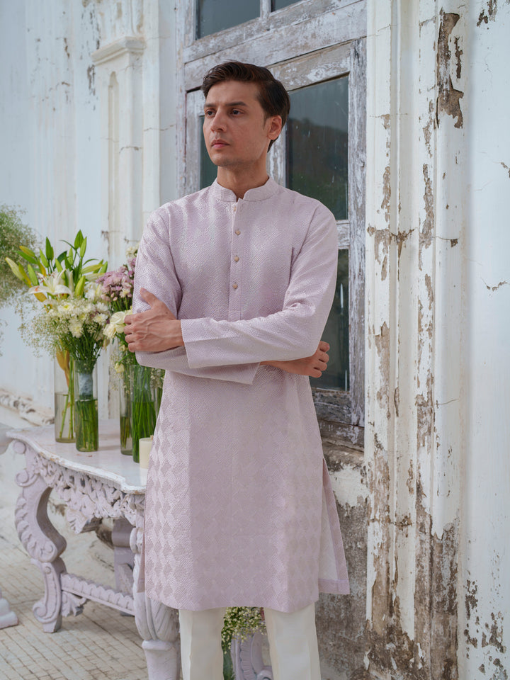 Mauve Self Textured Kurta Set