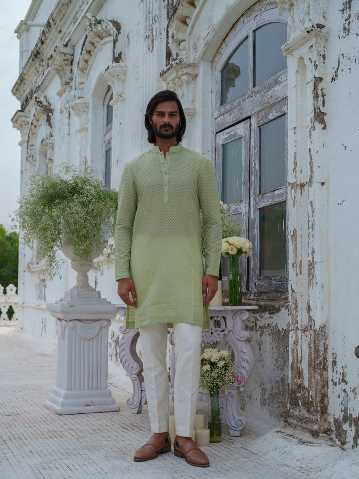 Green Hand Embroidered Bundi Jacket Set