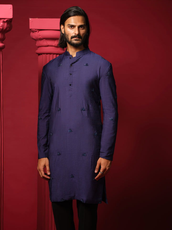 Navy Blue Embroidered Kurta Set