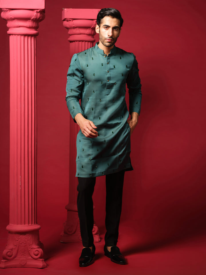 Bottle Green Embroidered Kurta Set