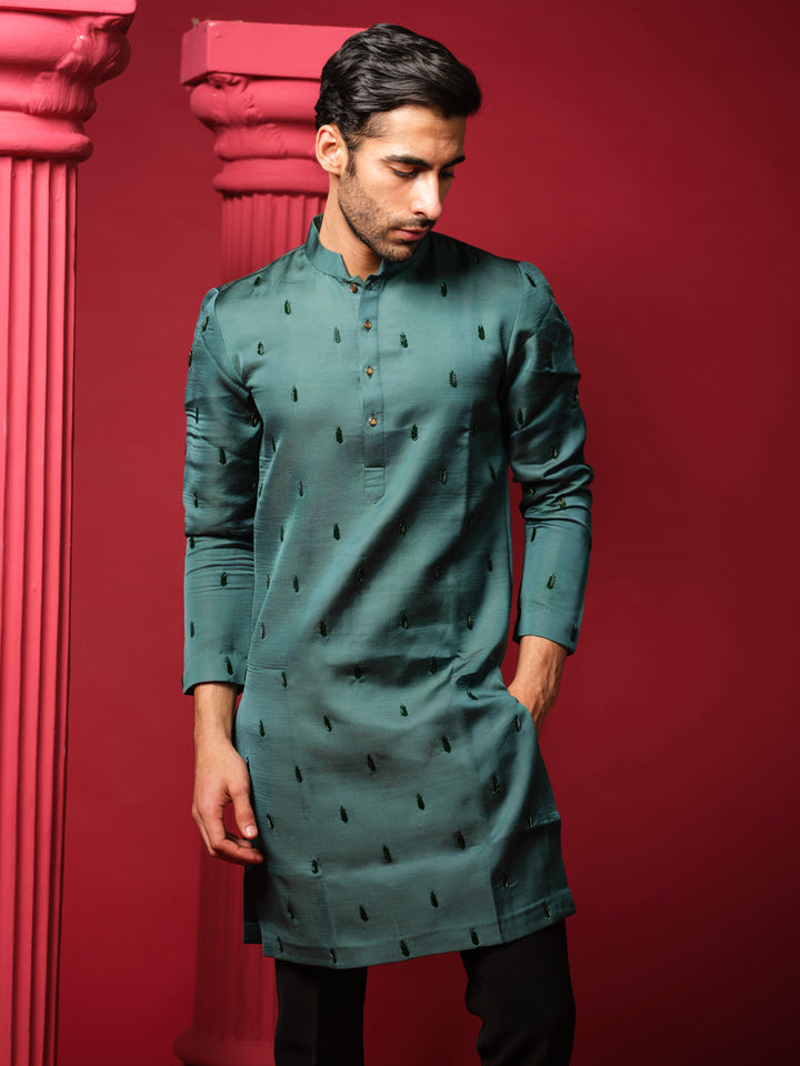 Bottle Green Embroidered Kurta Set