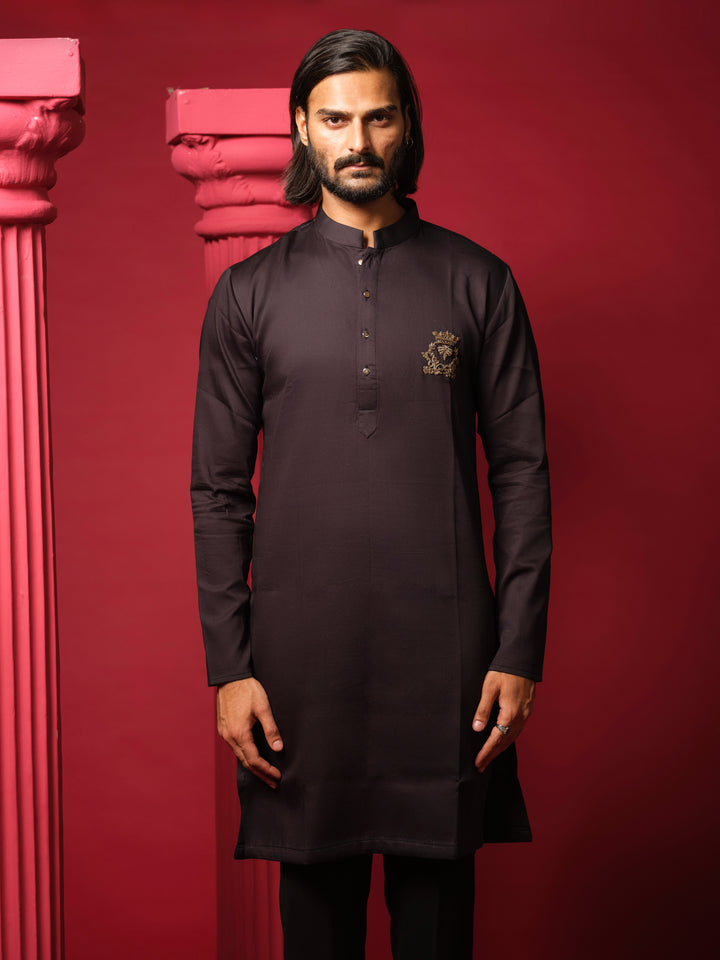 Golden Emblem Black Kurta Set