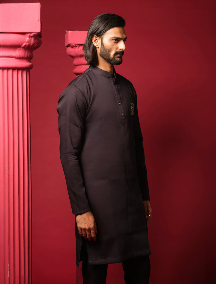 Golden Emblem Black Kurta Set