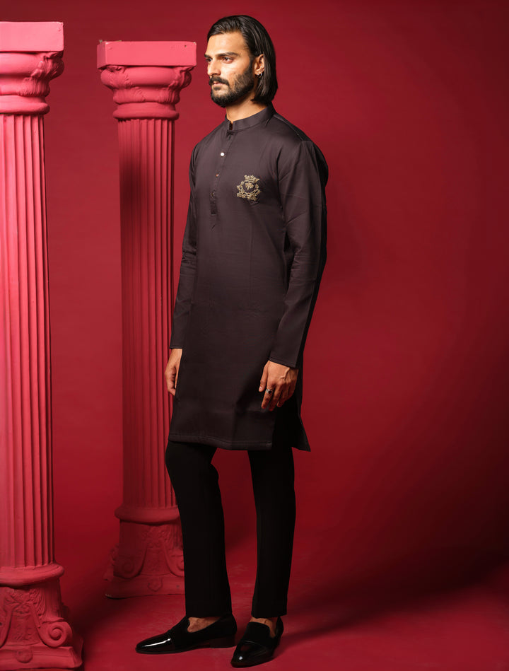 Golden Emblem Black Kurta Set