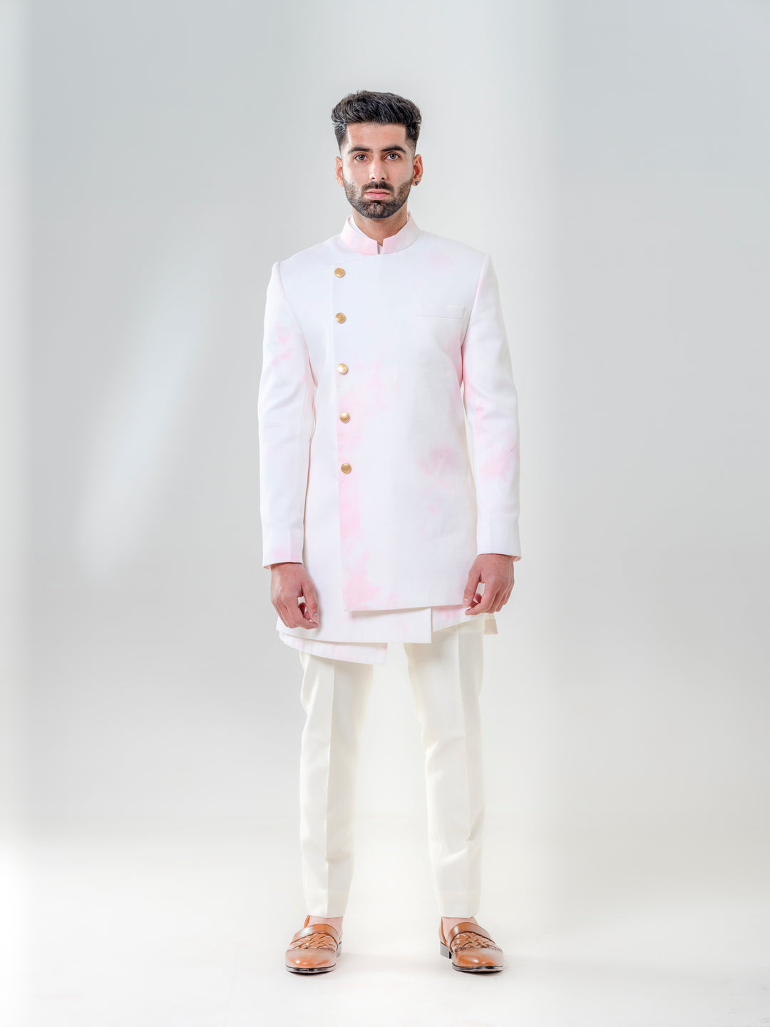 LONG ASYMETRIC JODHPURI PAIRED WITH KURTA AND TROUSERS
