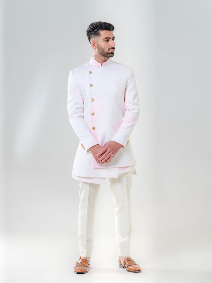 LONG ASYMETRIC JODHPURI PAIRED WITH KURTA AND TROUSERS