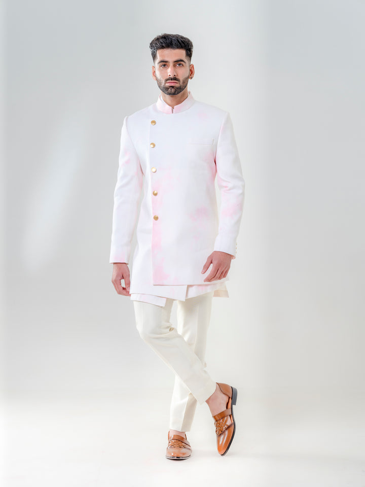 LONG ASYMETRIC JODHPURI PAIRED WITH KURTA AND TROUSERS
