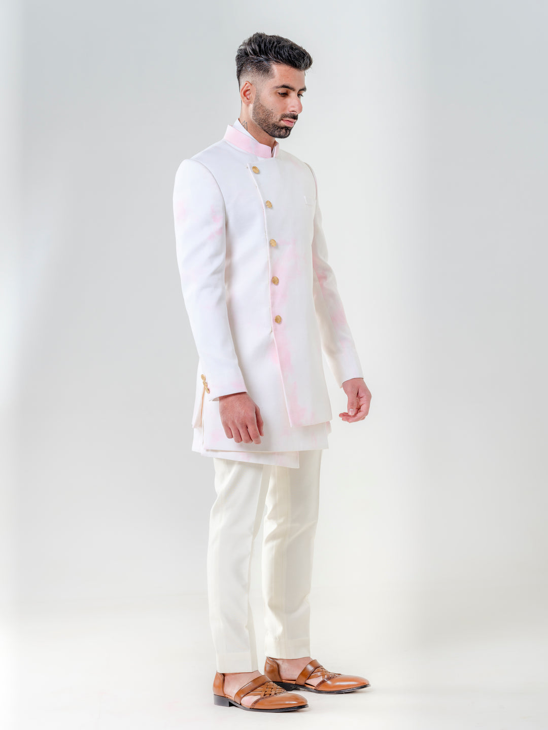LONG ASYMETRIC JODHPURI PAIRED WITH KURTA AND TROUSERS
