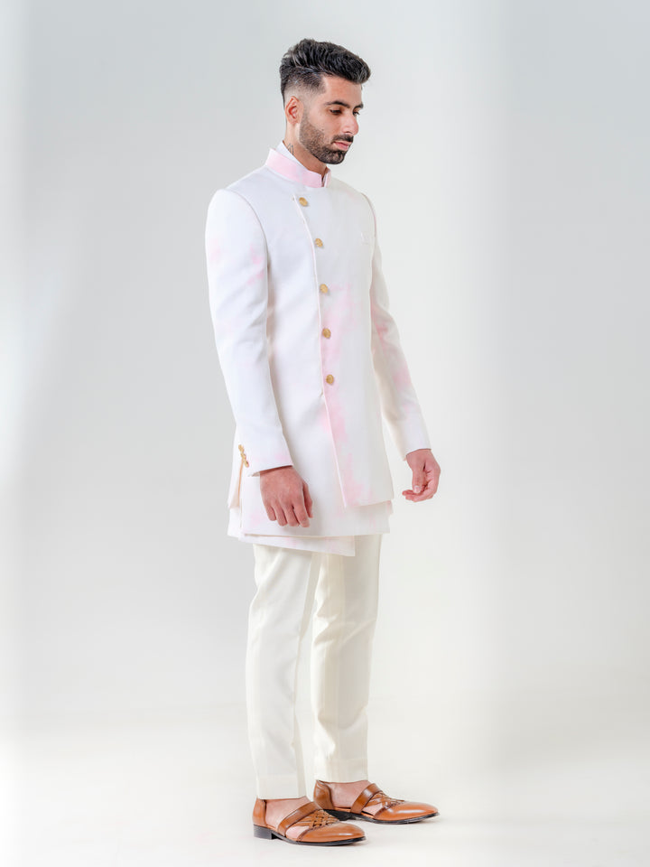 LONG ASYMETRIC JODHPURI PAIRED WITH KURTA AND TROUSERS