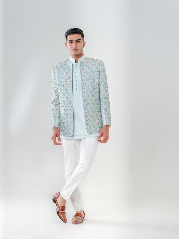 OPEN JODHPURI PAIRED WITH SHORT KURTA AND PANTS