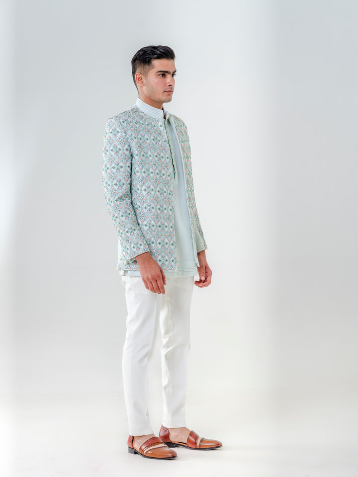 OPEN JODHPURI PAIRED WITH SHORT KURTA AND PANTS