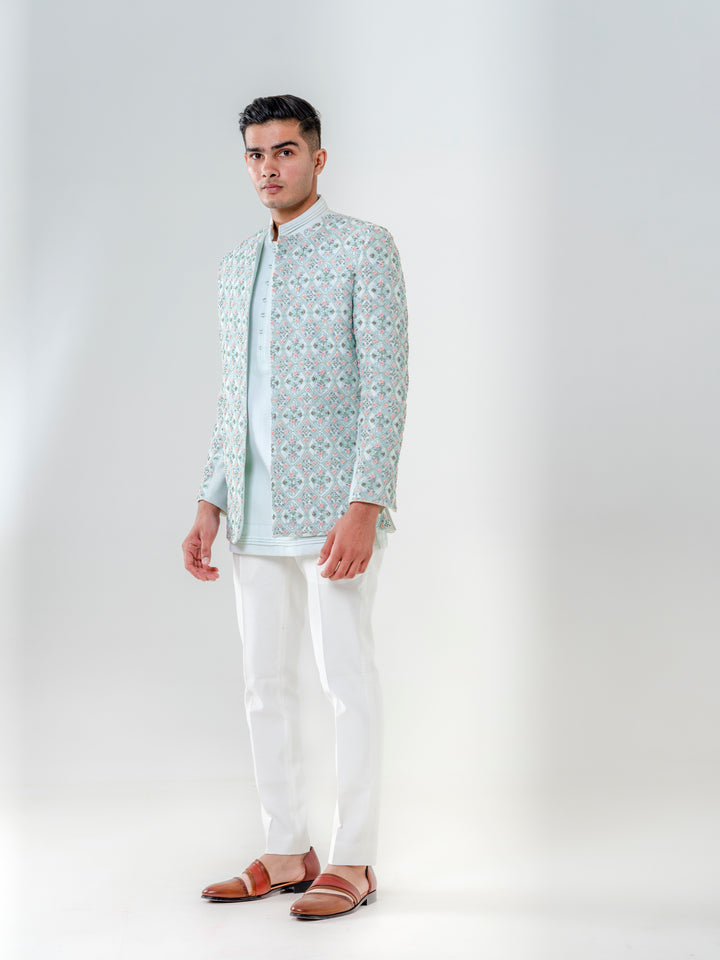 OPEN JODHPURI PAIRED WITH SHORT KURTA AND PANTS