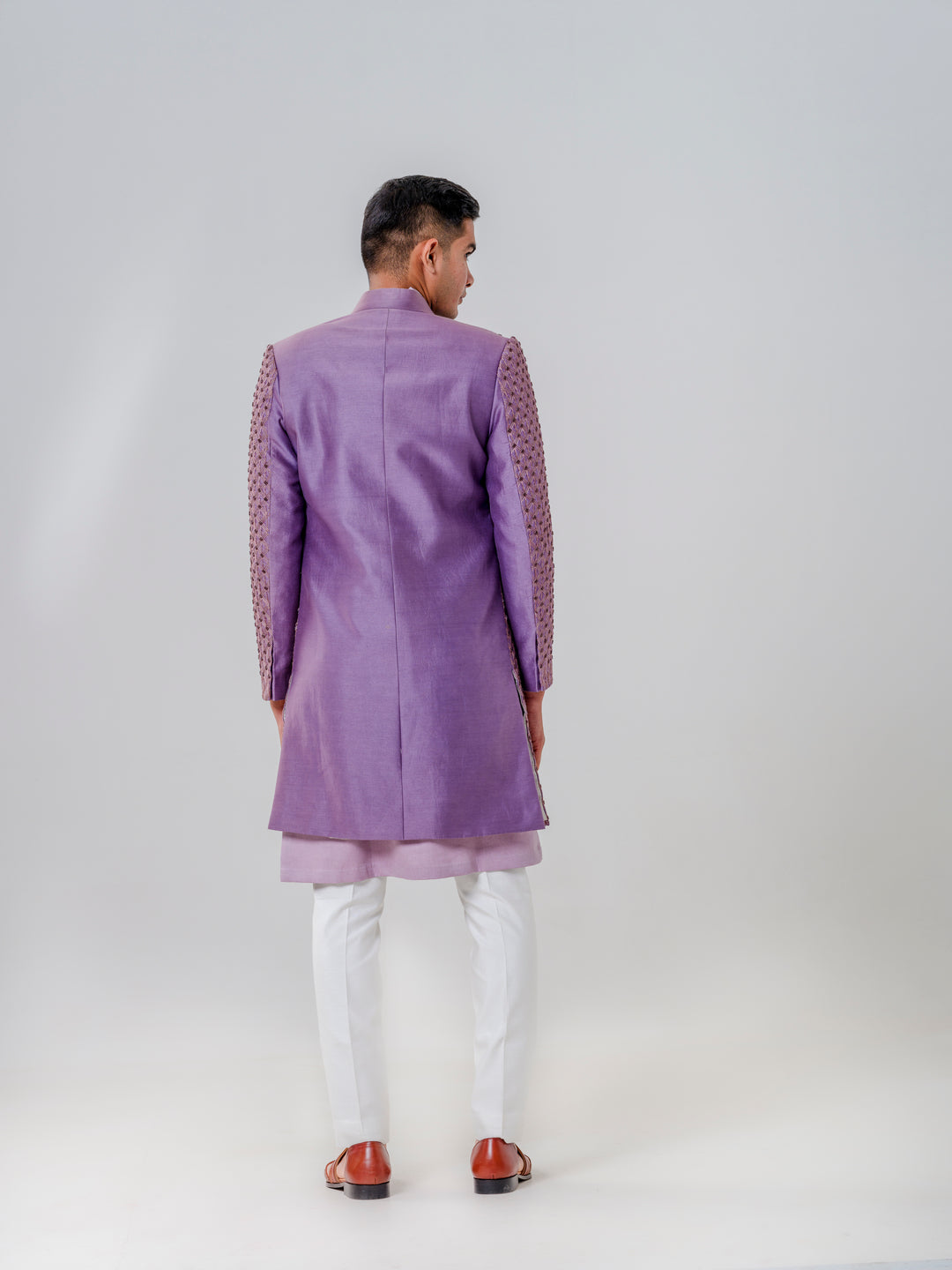 LONG OPEN JACKET ATTACHED NEHRU JACKET PAIRED WITH KURTA AND TROUSERS