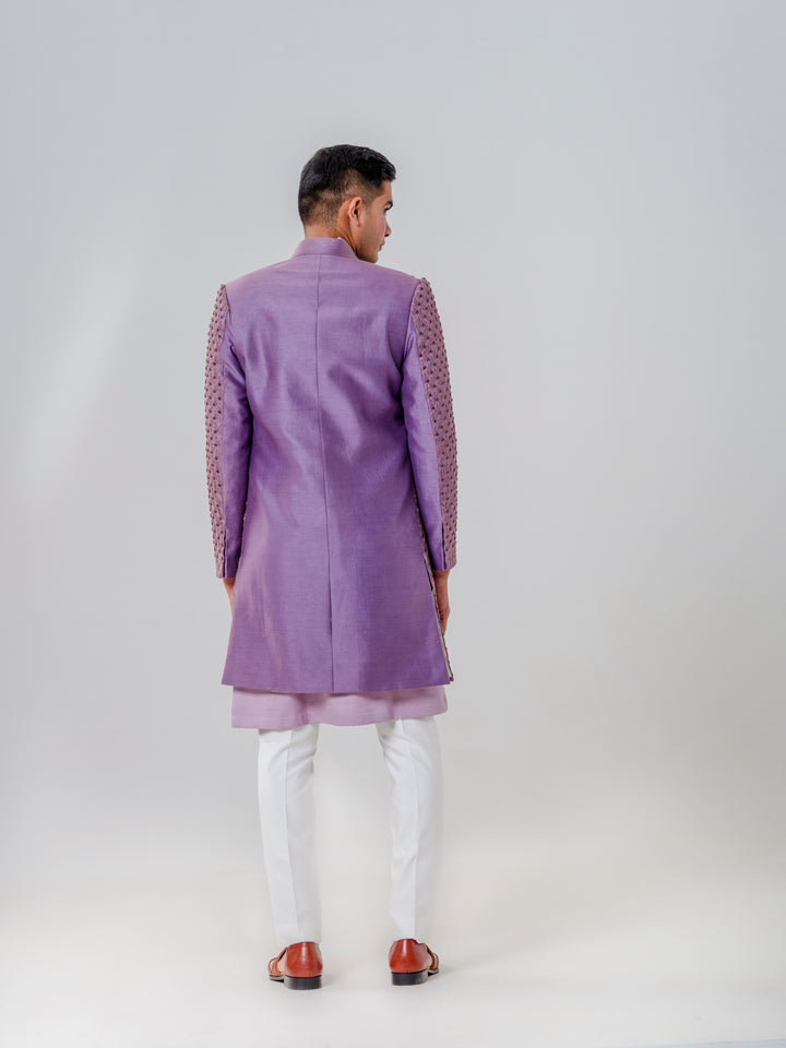 LONG OPEN JACKET ATTACHED NEHRU JACKET PAIRED WITH KURTA AND TROUSERS