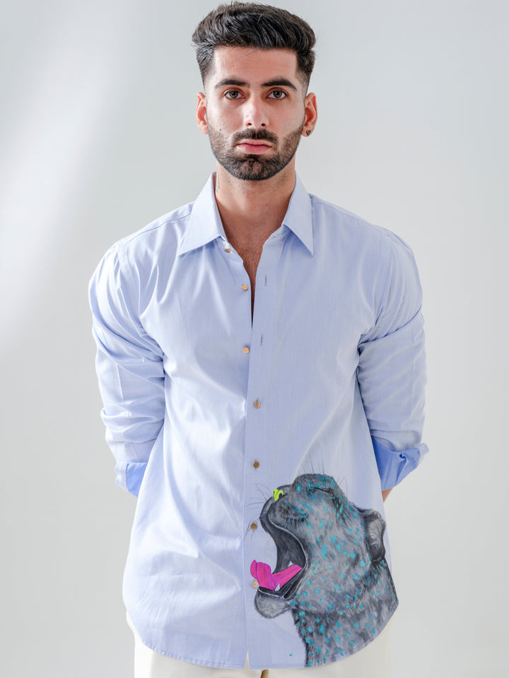 HAND PAINTED WOLF MOTIF SHIRT