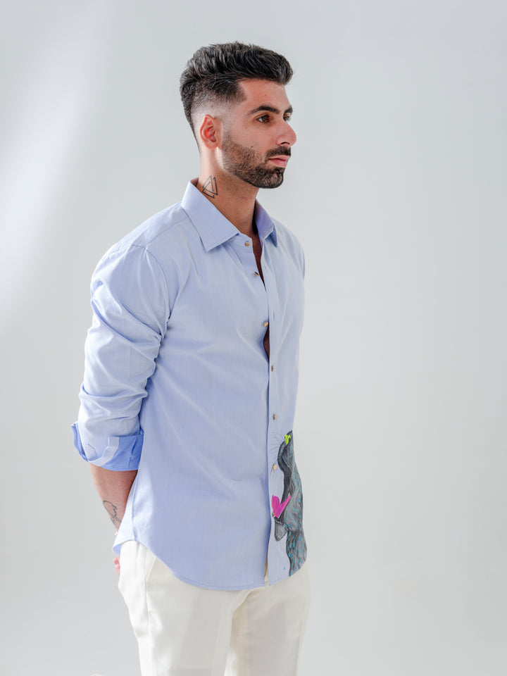 HAND PAINTED WOLF MOTIF SHIRT