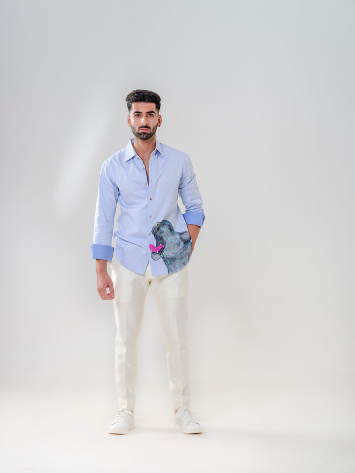 HAND PAINTED WOLF MOTIF SHIRT