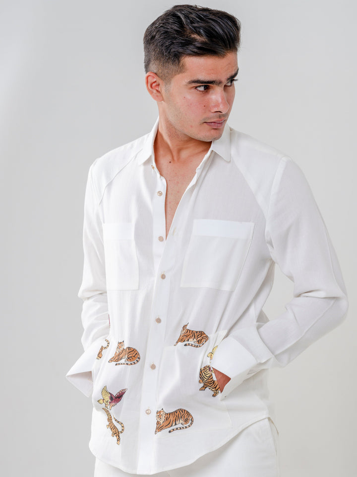HAND PAINTED TIGER MOTIF SHIRT