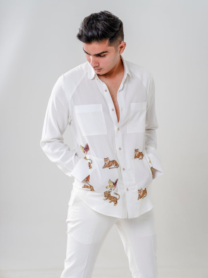 HAND PAINTED TIGER MOTIF SHIRT