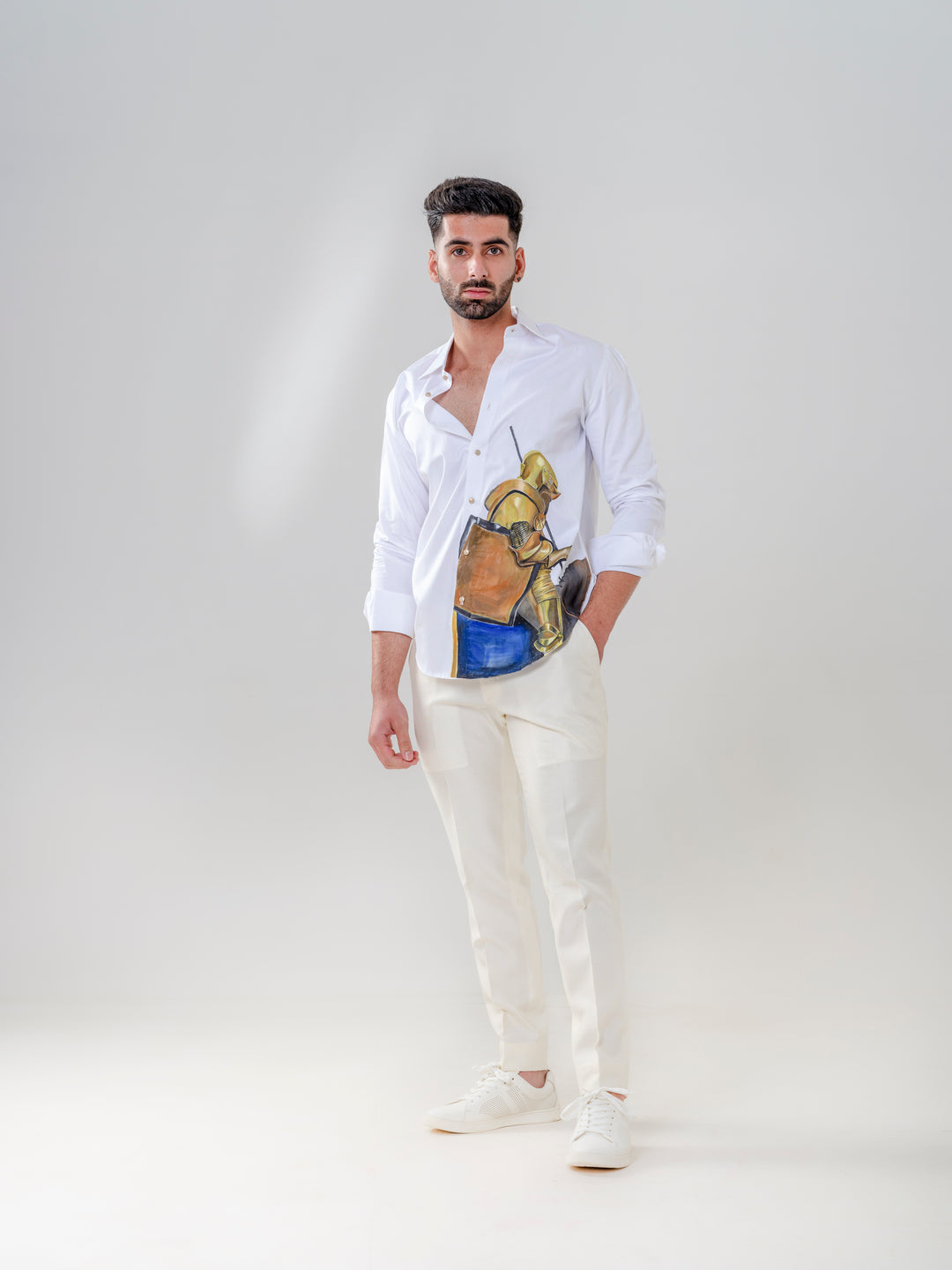 HAND PAINTED WARRIOR MOTIF SHIRT
