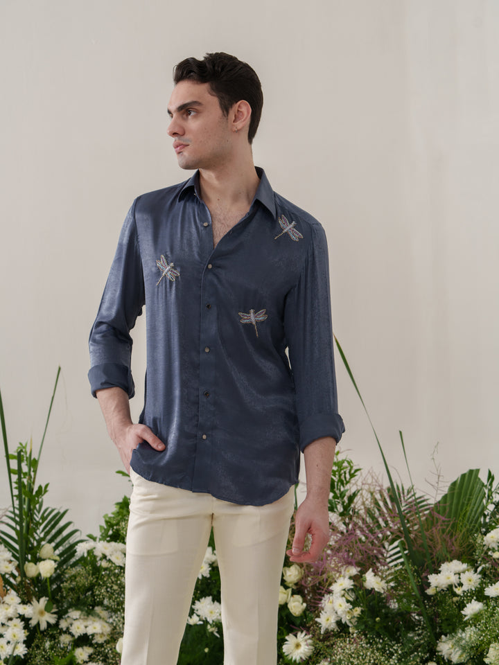 Blue Embroidered Shirt