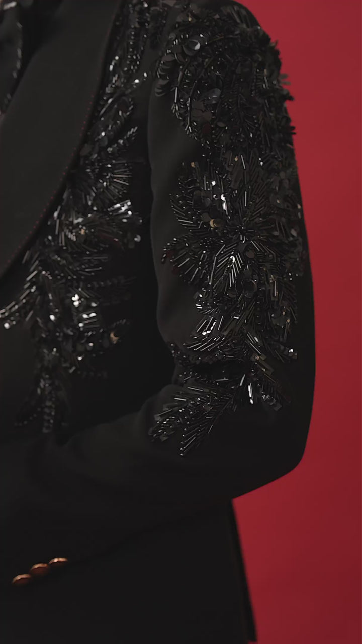 BLACK EMBROIDERED TUXEDO WITH SHAWL LAPEL