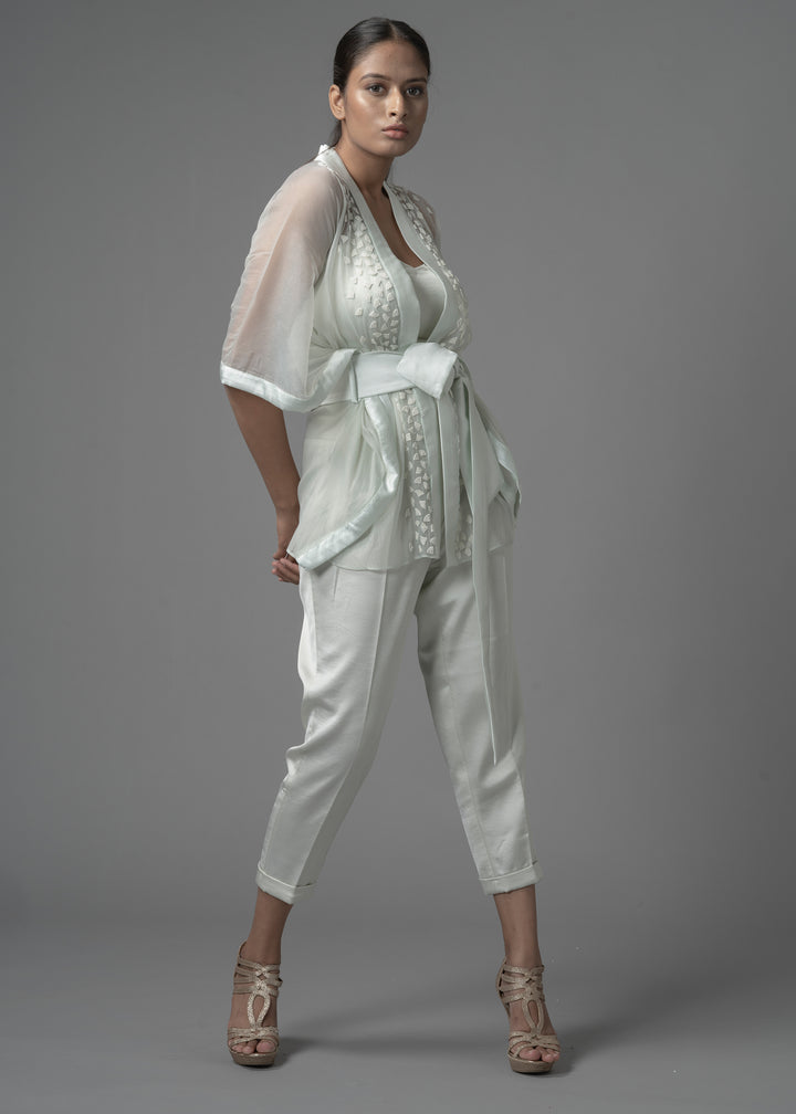 ORGANZA CAPE PAIRED WITH BUSTIER AND PANTS