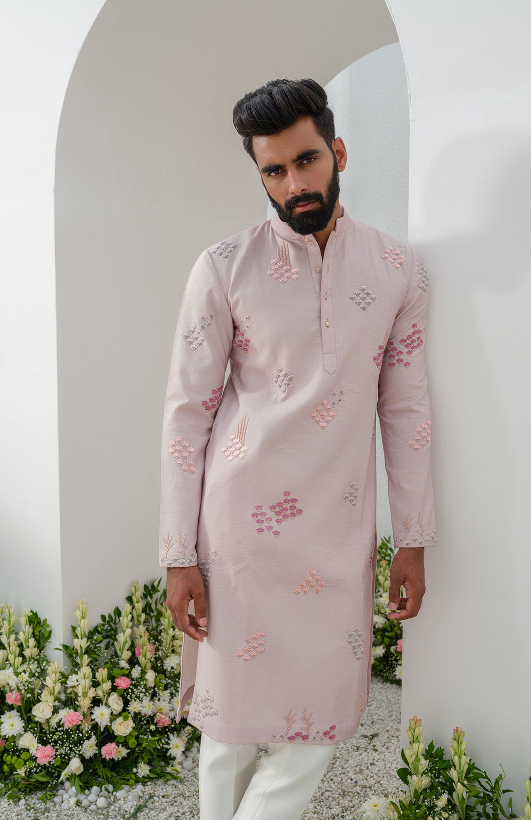 moondust hand embroidered kurta set