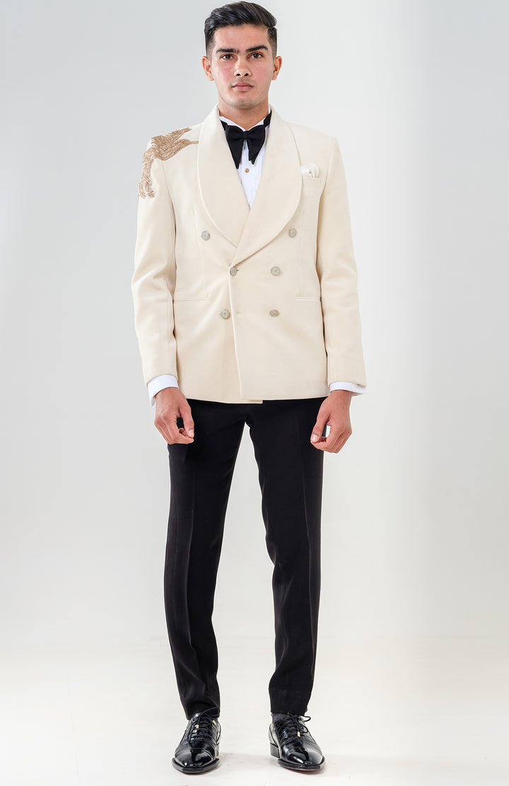 IVORY DINNER JACKET WITH BROAD SHAWL LAPEL