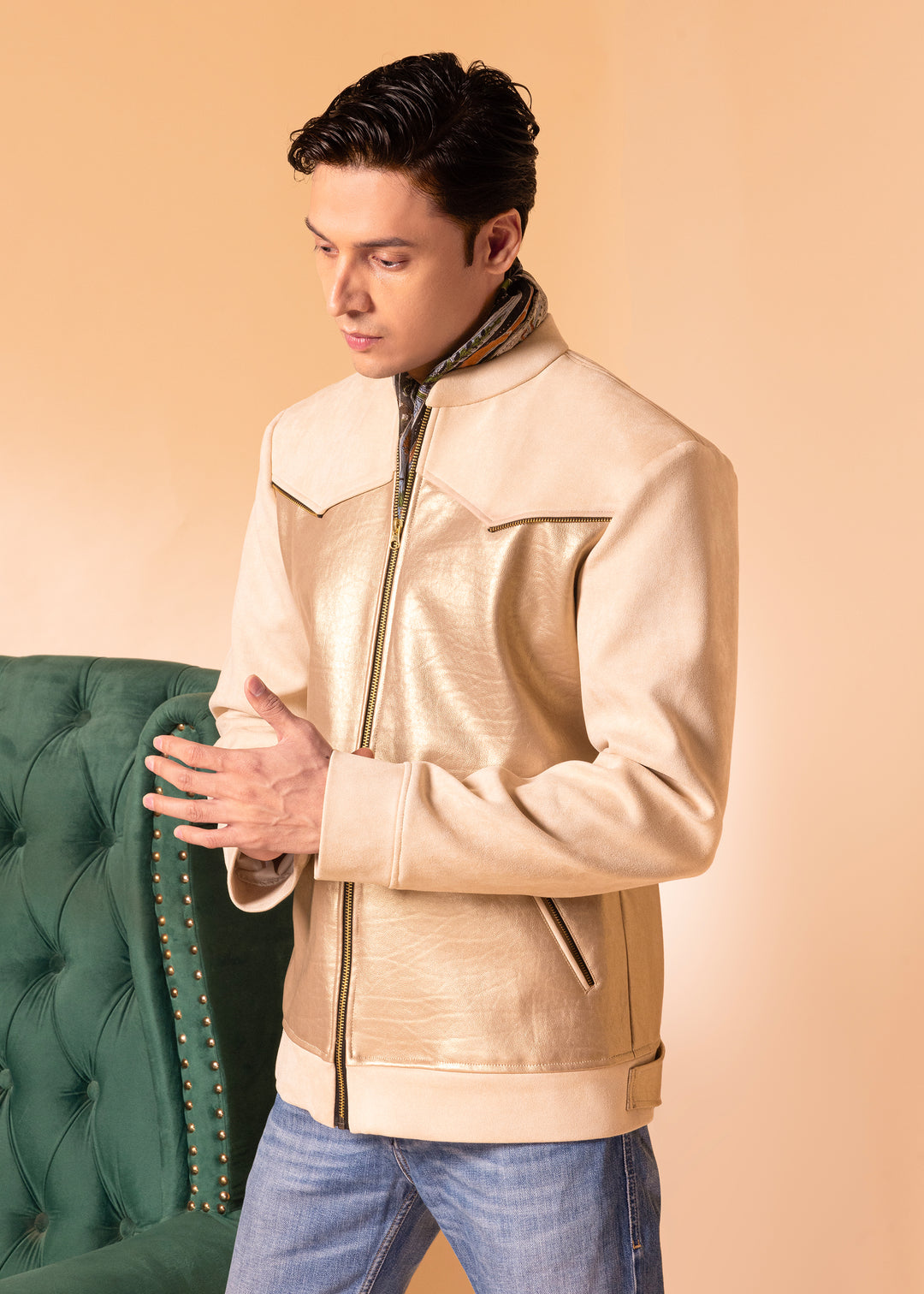 Beige Jacket In Suede And Vegan Leather