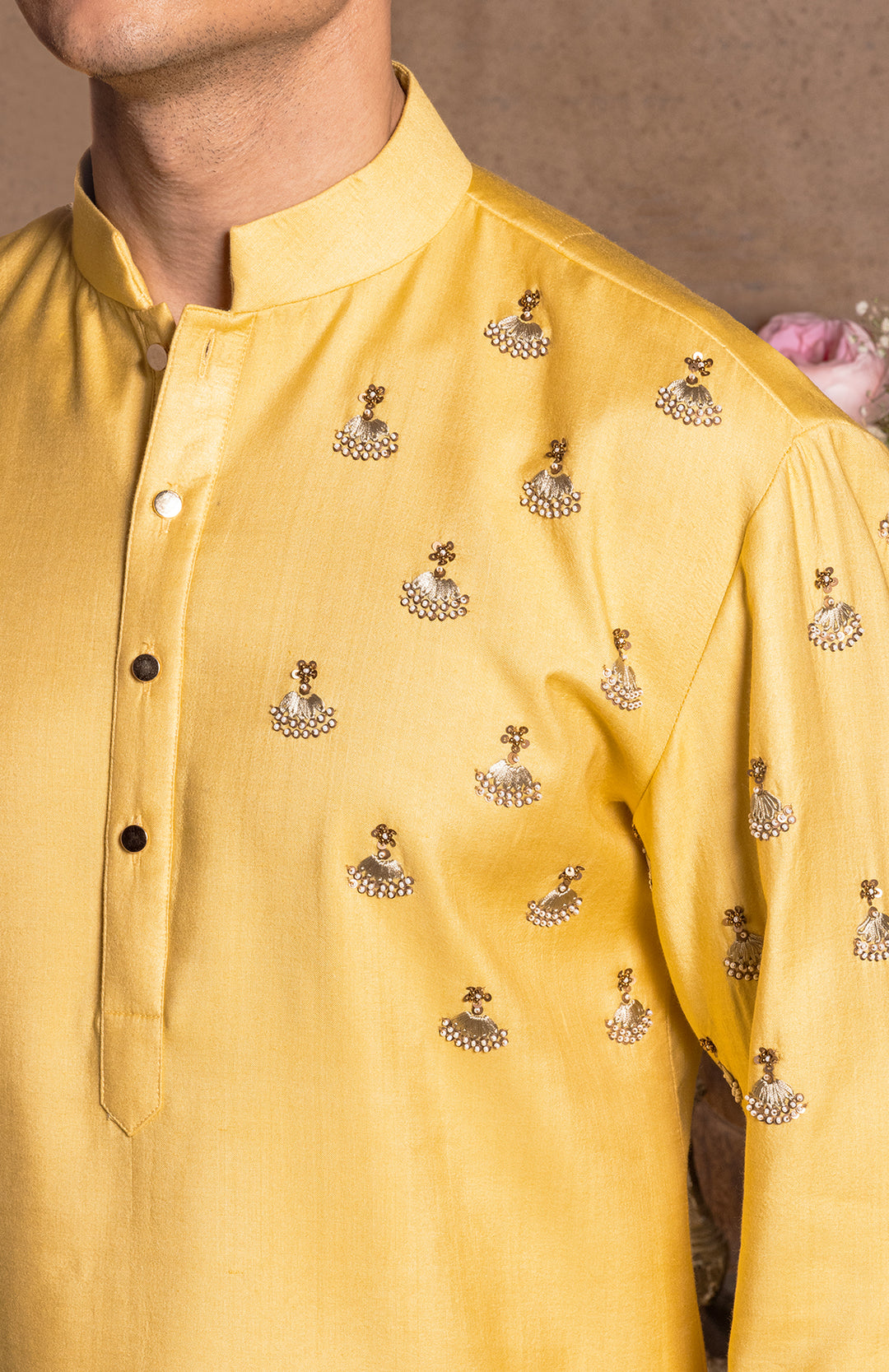 yellow handembroidered kurta set