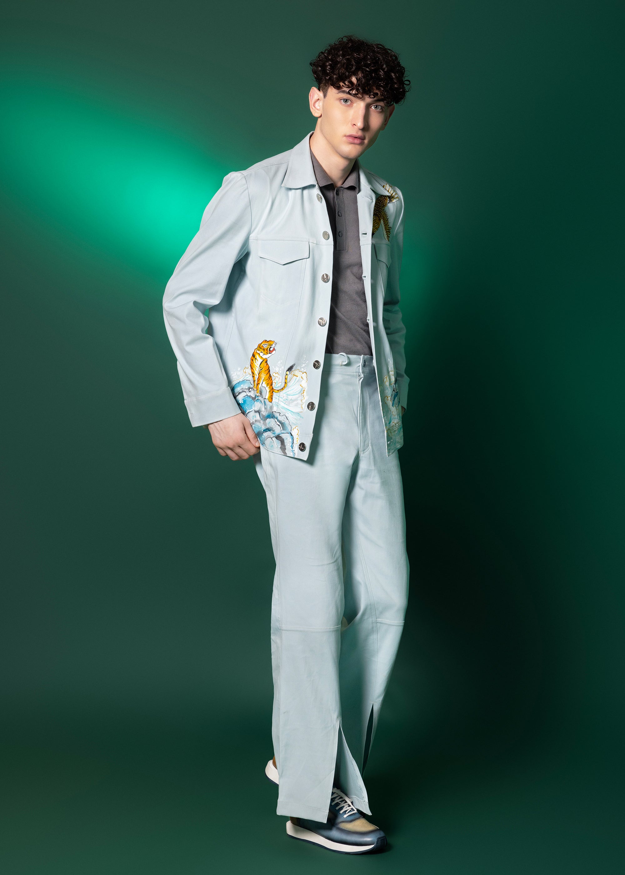 Aqua Hand Painted Jacket – Amrit Dawani