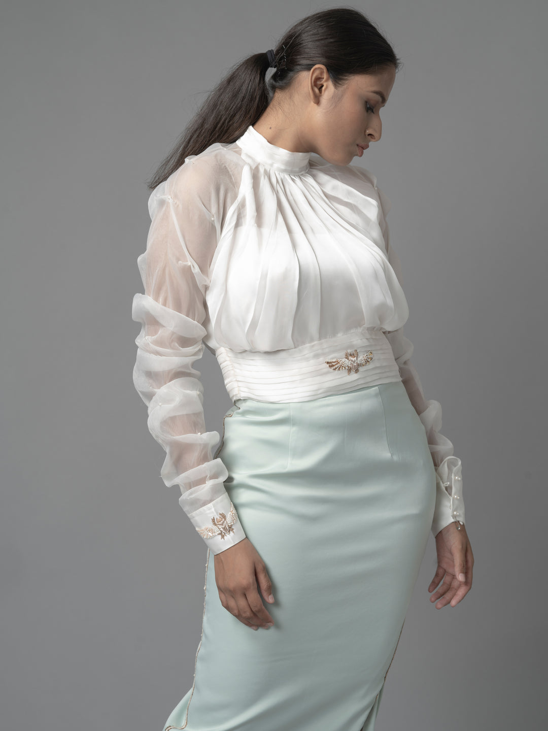 FULL SLEEVES ORGANZA TOP AND SKIRT