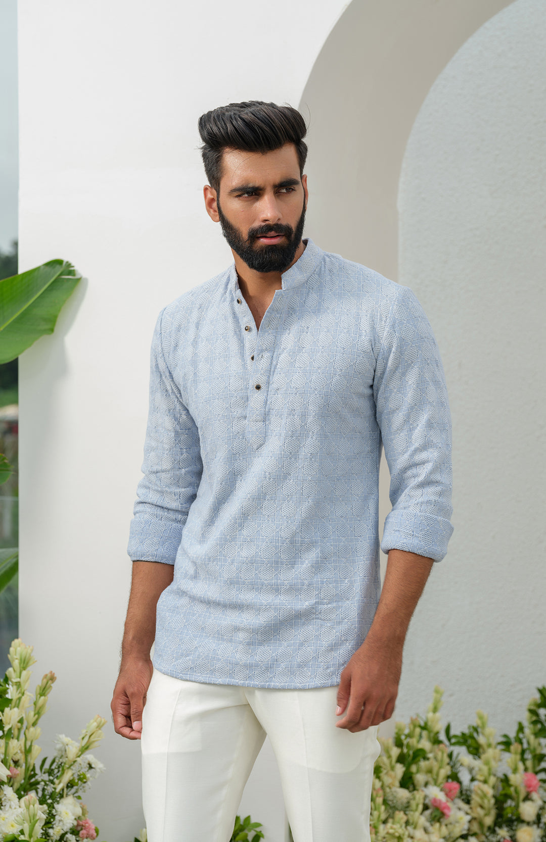 short lucknowi blue kurta