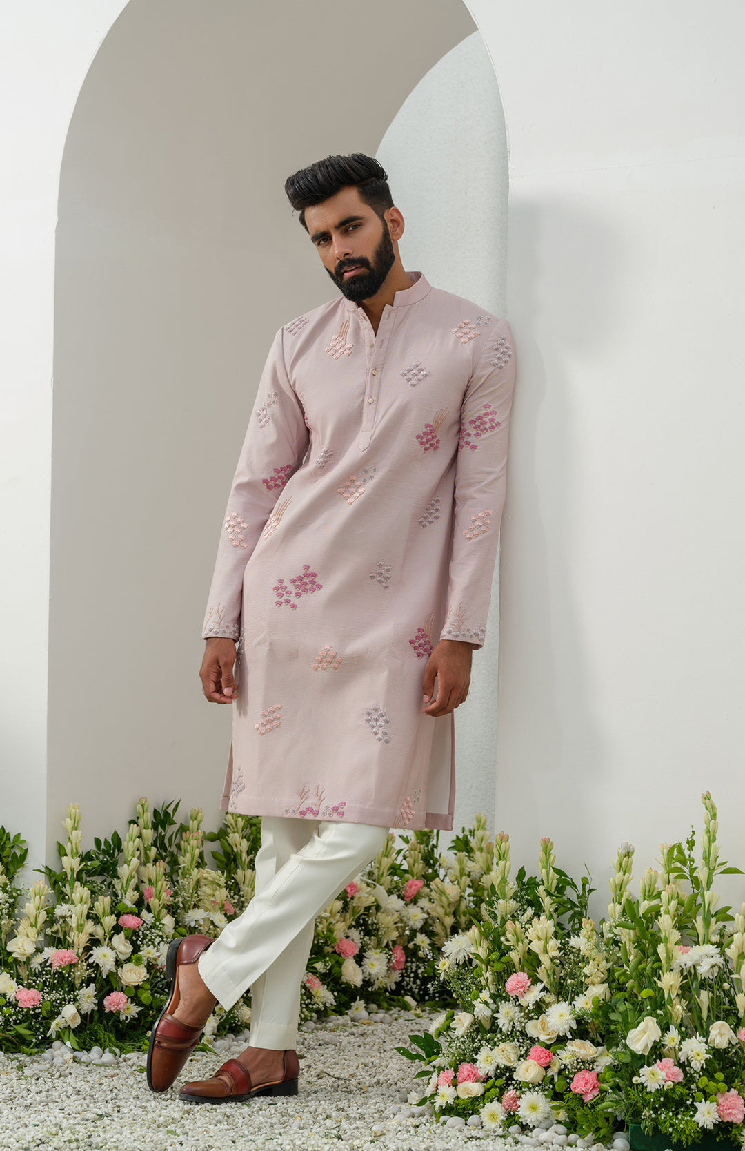 moondust hand embroidered kurta set