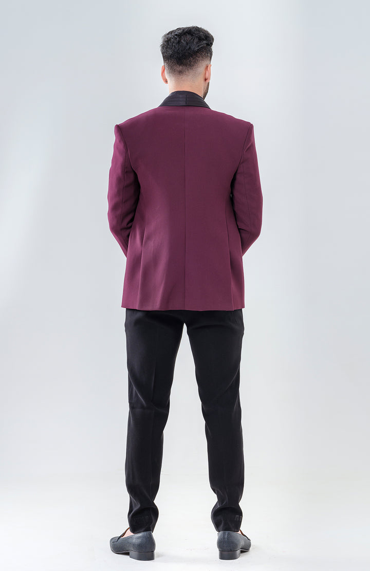 MAHROON TUXEDO WITH OPEN PLEATED LAPEL