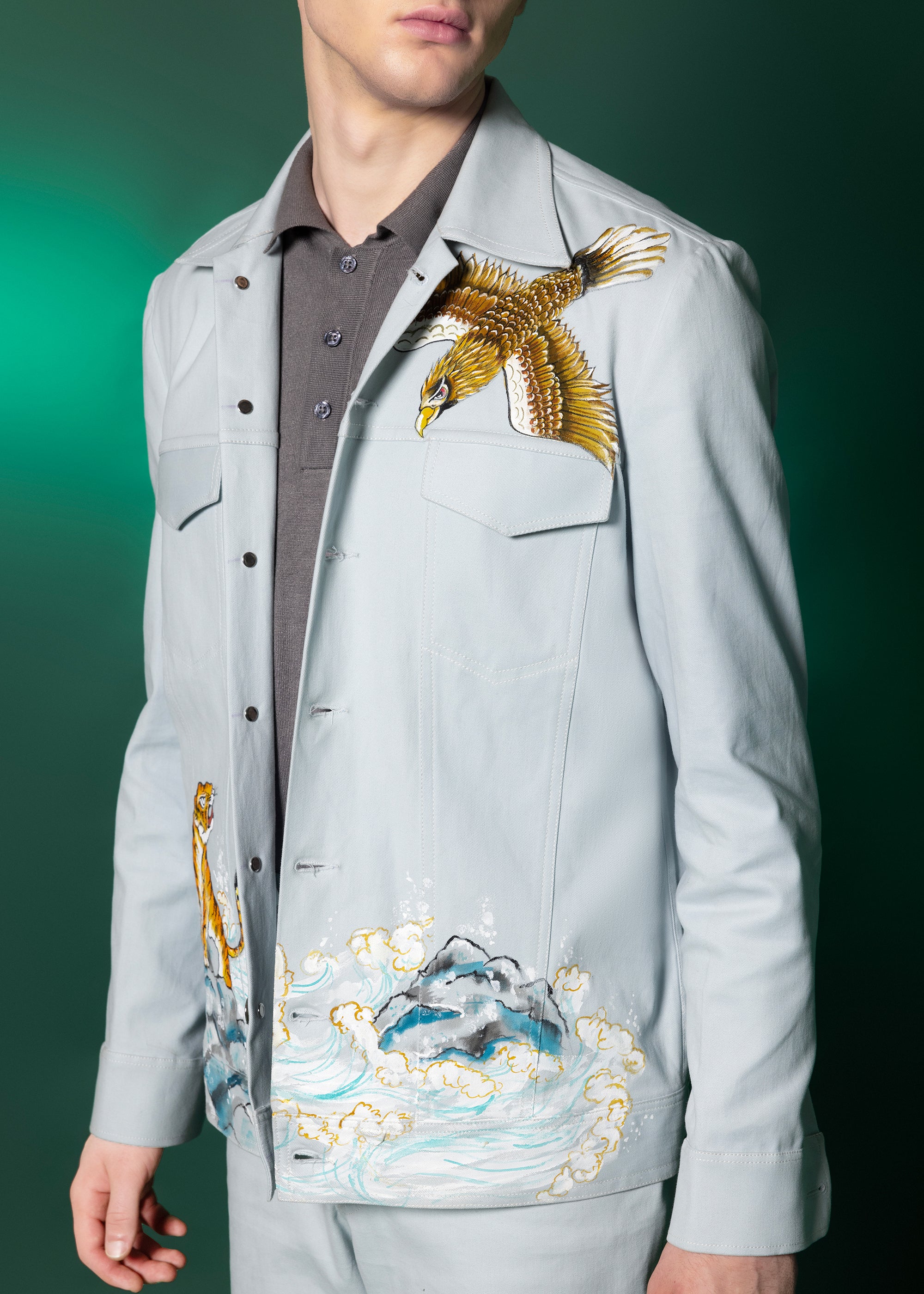 Aqua Hand Painted Jacket – Amrit Dawani