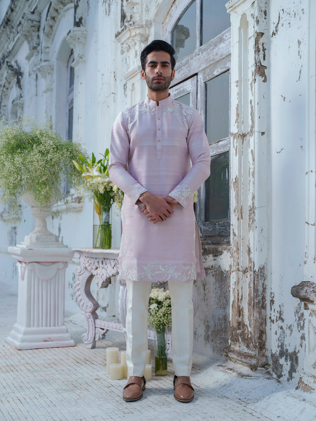 Pink Floral Embroidered Kurta Set