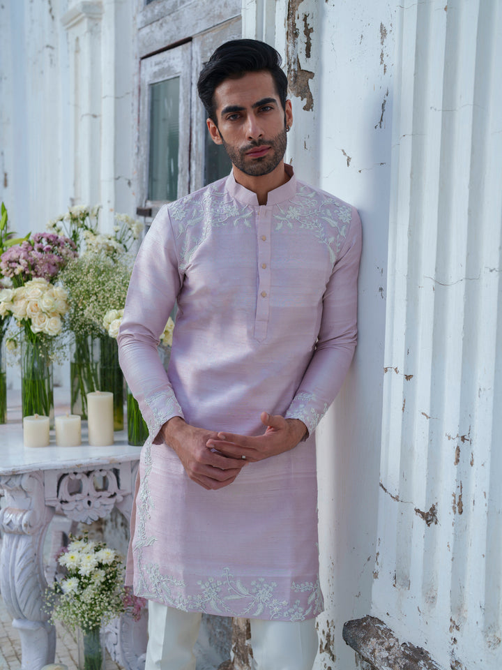 Pink Floral Embroidered Kurta Set