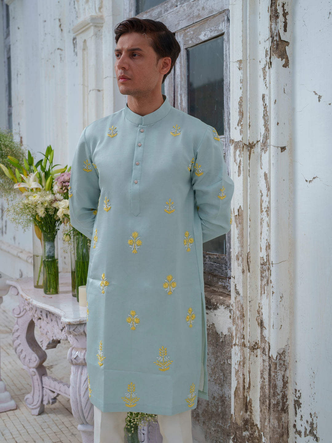 Green Embroidered Kurta Set