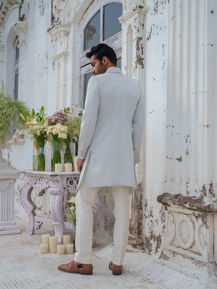 Powder Blue Embroidered Cape Kurta Set