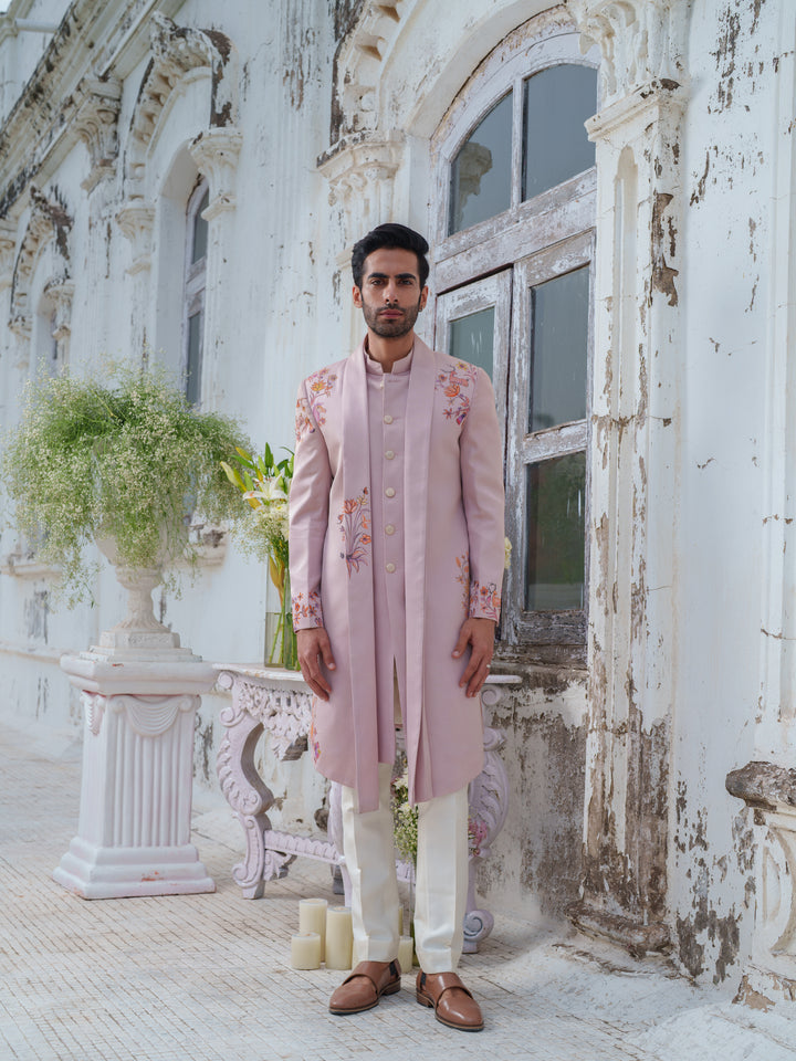 Mauve Hand Painted Cape Kurta Set