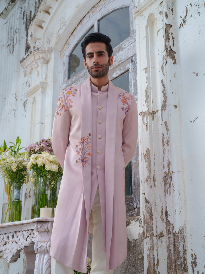 Mauve Hand Painted Cape Kurta Set