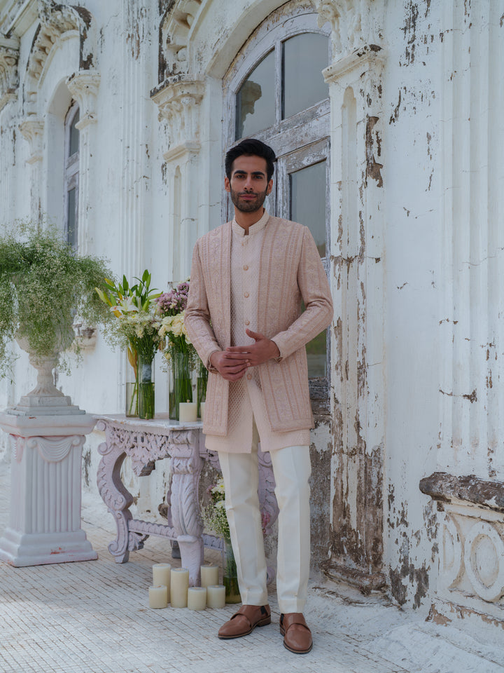 Rose Gold Embroidered Open Jacket Set