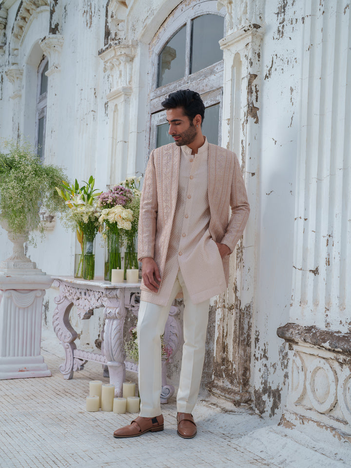 Rose Gold Embroidered Open Jacket Set