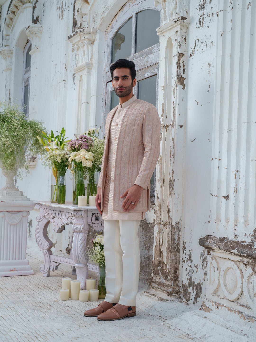 Rose Gold Embroidered Open Jacket Set