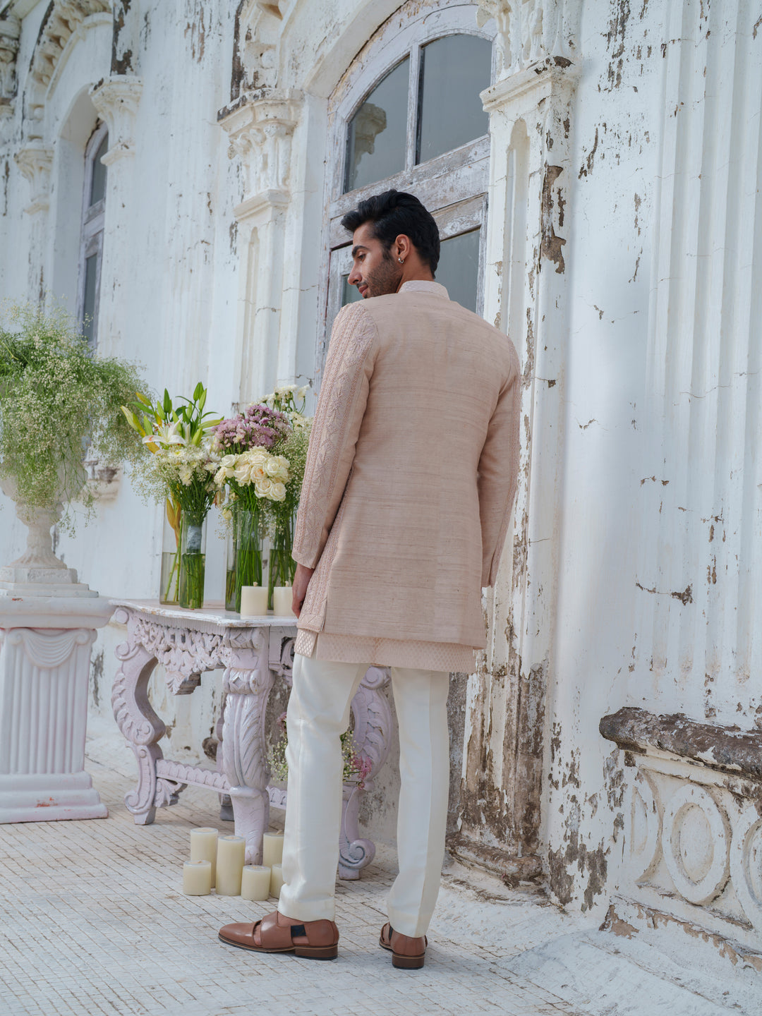 Rose Gold Embroidered Open Jacket Set