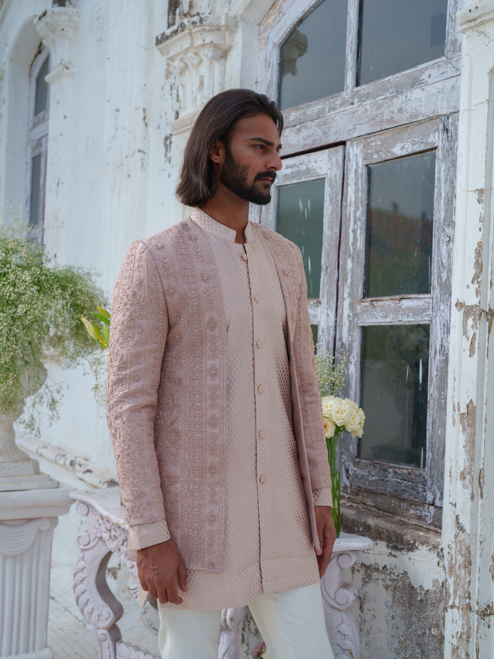 Rose Gold Embroidered Open Jacket Set