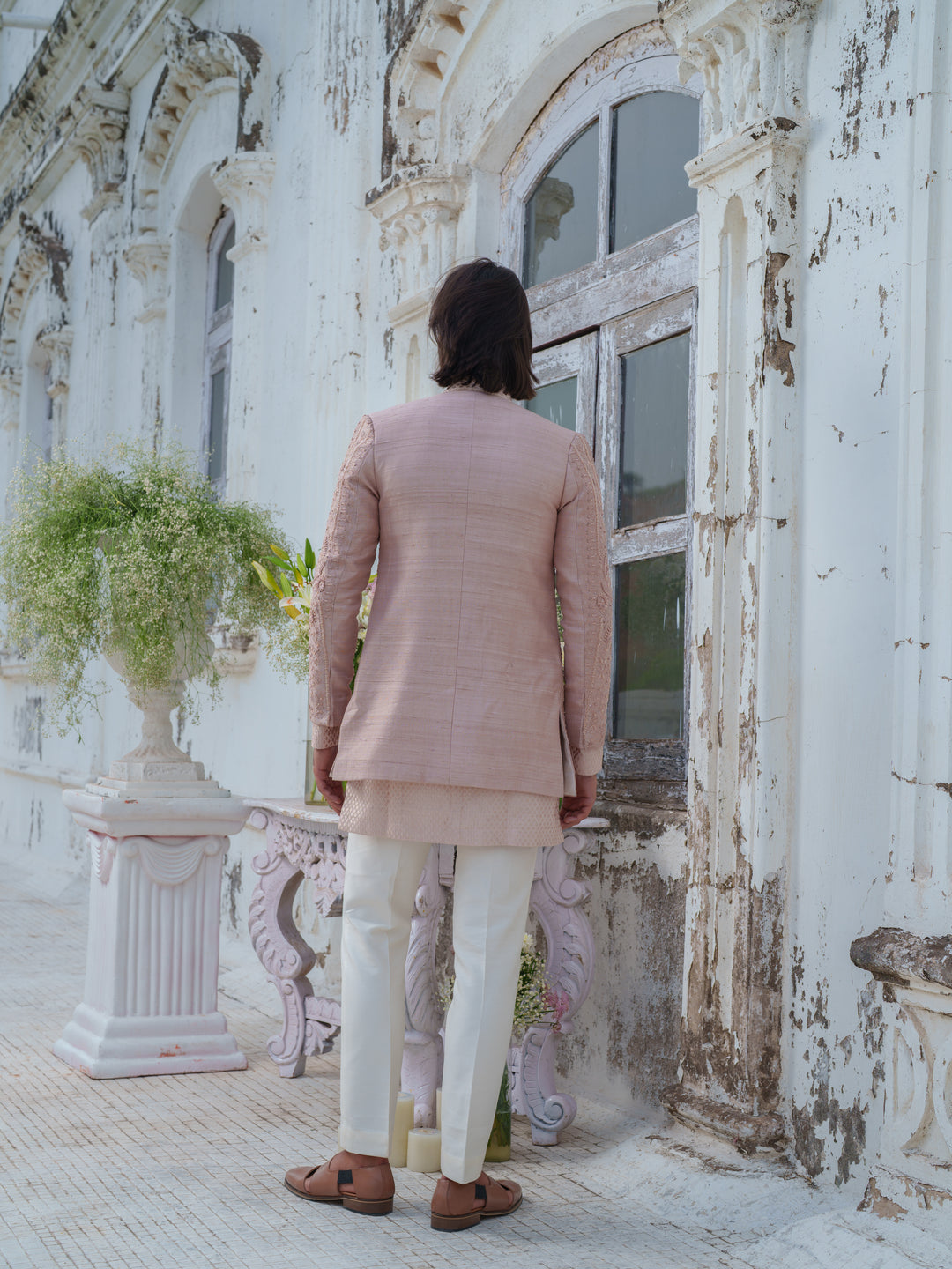 Rose Gold Embroidered Open Jacket Set