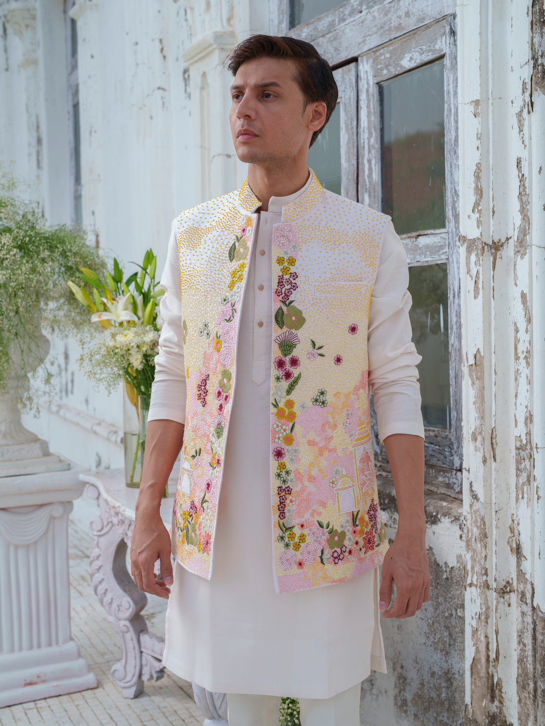 Multicolour Hand Embroidered Bundi Jacket Set